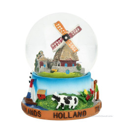 Sneeuwbol Hollandse Molen en Koe (9 cm)