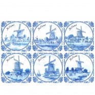 Delft Blue Holland - Cork Coasters - set of 6 assorti