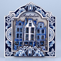 Luxe Delfts Blauwe Magneet - Amsterdamse huisjes 3D epoxy