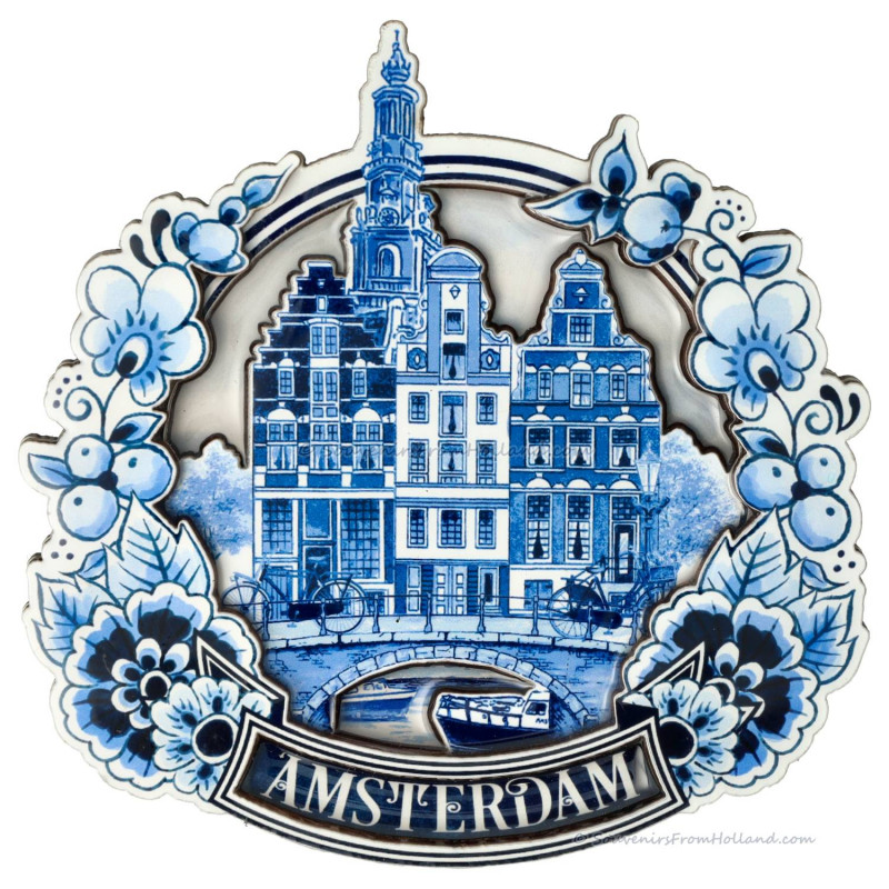 Luxe Delfts Blauwe Magneet - Amsterdamse gracht 3D epoxy