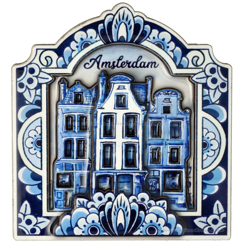 Luxury Delft Blue Magnet - Amsterdam houses 3D epoxy