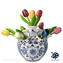 Ronde Tulpenvaas Bloemen - Handgeschilderd Delfts Blauw