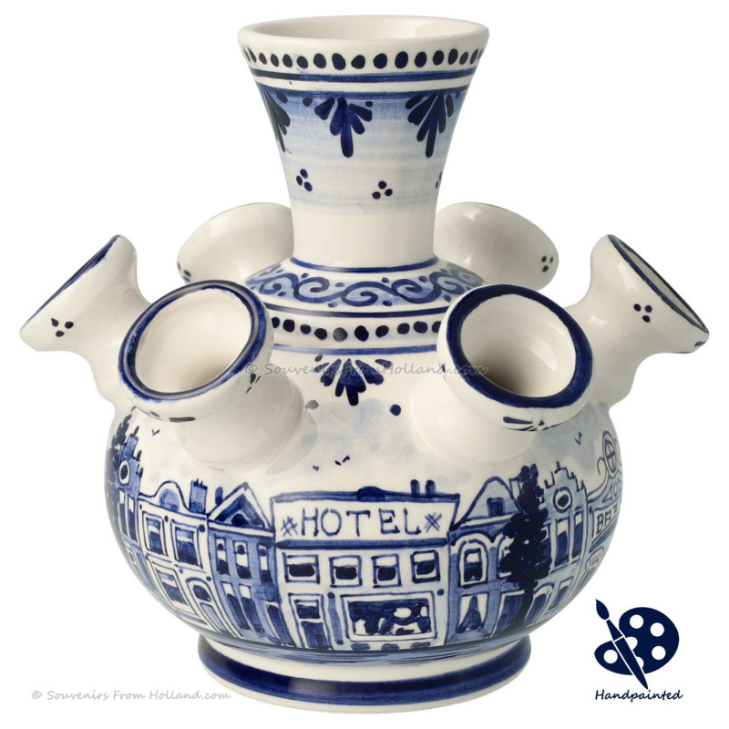 Kleine Tulpenvaas Grachtenhuisjes - Handgeschilderd Delfts Blauw