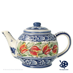 Teapot Orange Tulips - Hand painted Delft Blue