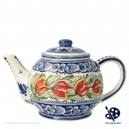 Teapot Orange Tulips - Hand painted Delft Blue