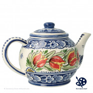 Teapot Orange Tulips - Hand painted Delft Blue