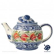 Teapot Orange Tulips - Hand painted Delft Blue
