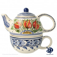 Tea-for-one Teapot Orange Tulips - Hand painted Delftware