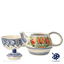 Tea-for-one Teapot Orange Tulips - Hand painted Delftware