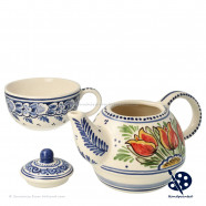 Tea-for-one Teapot Orange Tulips - Hand painted Delftware
