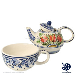 Tea-for-one Teapot Orange Tulips - Hand painted Delftware
