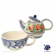 Tea-for-one Teapot Orange Tulips - Hand painted Delftware