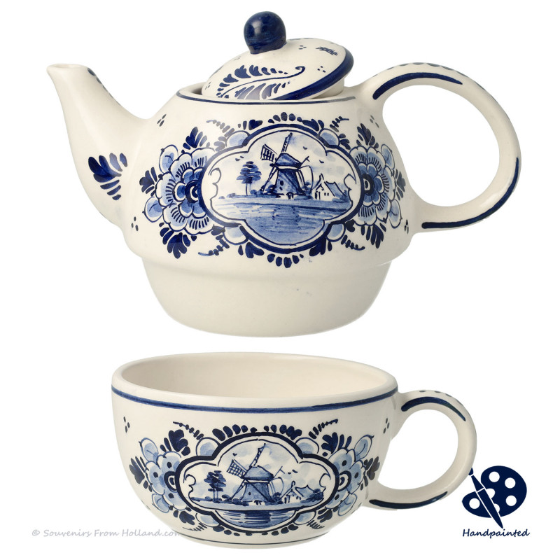 Tea-for-one Teapot Windmill - Hand painted Delftware