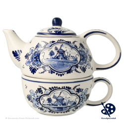 Tea-for-one Teapot Windmill - Hand painted Delftware