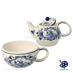 Tea-for-one Teapot Windmill - Hand painted Delftware