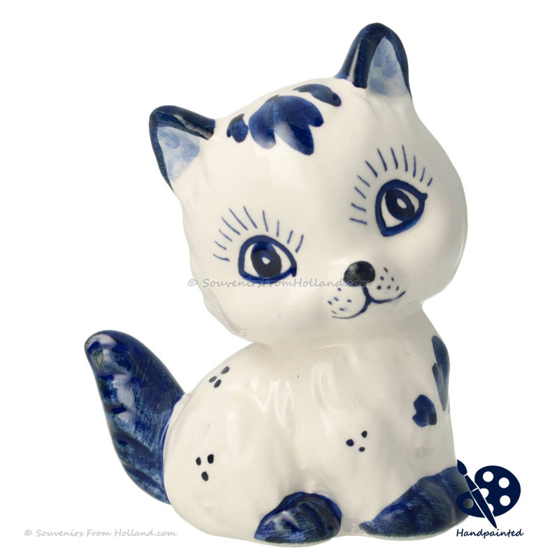 Small Sitting Kitten - Handpainted Delftware