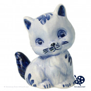 Small Sitting Kitten Blue - Handpainted Delftware