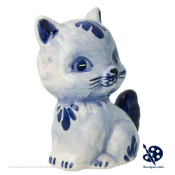 Small Sitting Kitten Blue - Handpainted Delftware