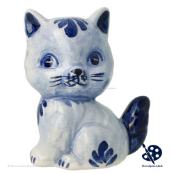 Small Sitting Kitten Blue - Handpainted Delftware