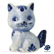 Small Sitting Kitten Blue - Handpainted Delftware
