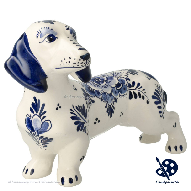 Dachshund Teckel Dog Delft Blue - Handpainted Delftware