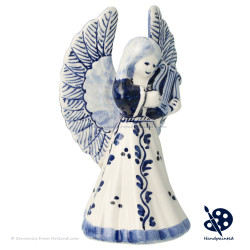 Delft Blue Christmas Angel playing Lyre v25.1 - Handpainted Delftware