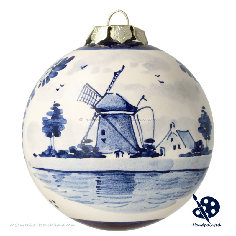 X-mas Ball Windmill A 8cm - Handpainted Delft Blue