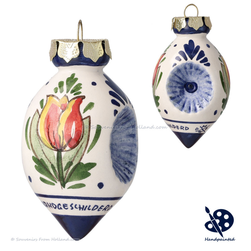 X-mas Ball Double Dents Orange Tulip 7cm - Handpainted