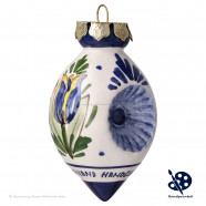 X-mas Ball Double Dents Blue Tulip 7cm - Handpainted
