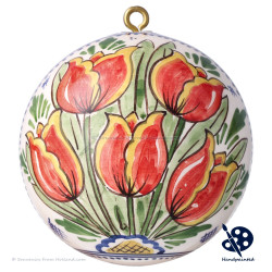 XL Kerstbal 5 Tulpen 10cm - Handgeschilderd Delfts Blauw