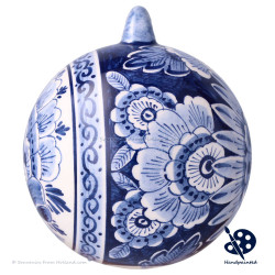 X-mas Ball Flower 9cm deluxe - Handpainted Delft Blue