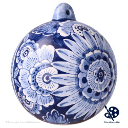 X-mas Ball Flower 9cm deluxe - Handpainted Delft Blue