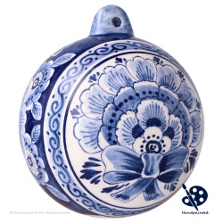 X-mas Ball Flower 9cm deluxe - Handpainted Delft Blue