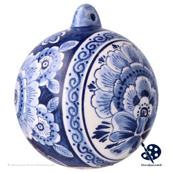 X-mas Ball Flower 9cm deluxe - Handpainted Delft Blue