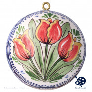 XL Kerstbal 3 Tulpen 10cm - Handgeschilderd Delfts Blauw