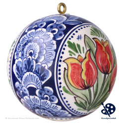 X-mas XL Ball Tulips Triple 10cm - Handpainted Delft Blue