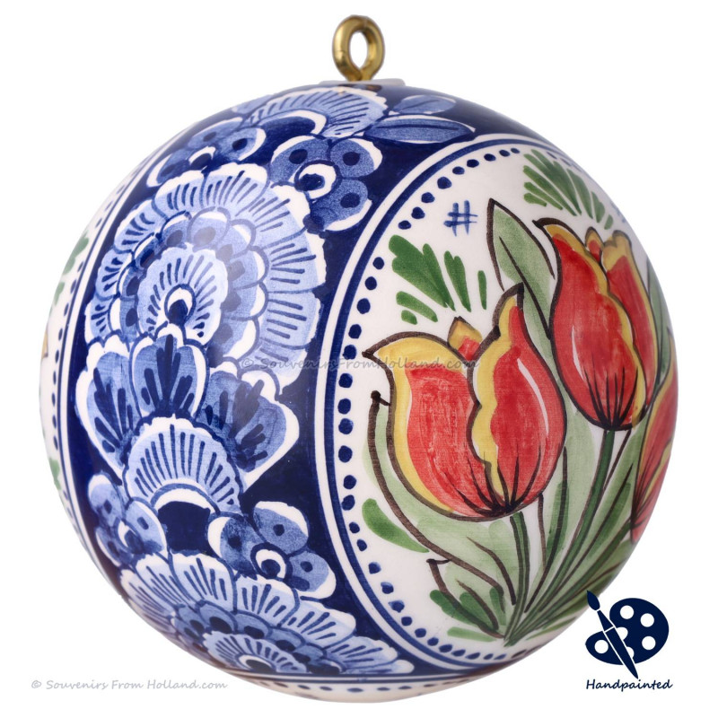 X-mas XL Ball Tulips Triple 10cm - Handpainted Delft Blue