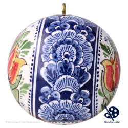 XL Kerstbal 3 Tulpen 10cm - Handgeschilderd Delfts Blauw