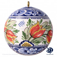X-mas XL Ball Band of Tulips 10cm - Handpainted Delft Blue