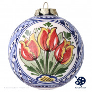 X-mas Ball Orange Tulips 8cm - Handpainted Delft Blue