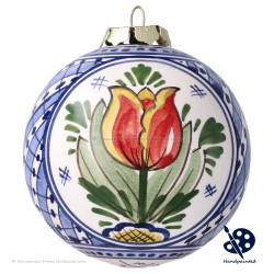 X-mas Ball Orange Tulips 8cm - Handpainted Delft Blue