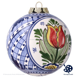 Kerstbal Oranje Tulpen 8cm - Handgeschilderd Delfts Blauw