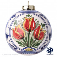 X-mas Ball Orange Tulips 8cm - Handpainted Delft Blue