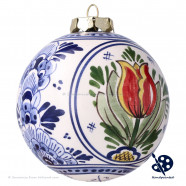 Kerstbal Oranje Tulpen 8cm - Handgeschilderd Delfts Blauw