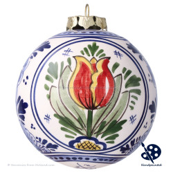 Kerstbal Oranje Tulpen 8cm - Handgeschilderd Delfts Blauw