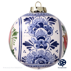 Kerstbal Oranje Tulpen 8cm - Handgeschilderd Delfts Blauw