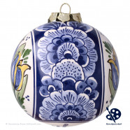 Kerstbal Blauwe Tulpen 8cm - Handgeschilderd Delfts Blauw