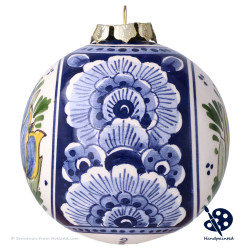 Kerstbal Blauwe Tulpen 8cm - Handgeschilderd Delfts Blauw