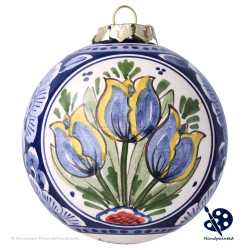 X-mas Ball Blue Tulips 8cm - Handpainted Delft Blue