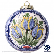 X-mas Ball Blue Tulips 8cm - Handpainted Delft Blue